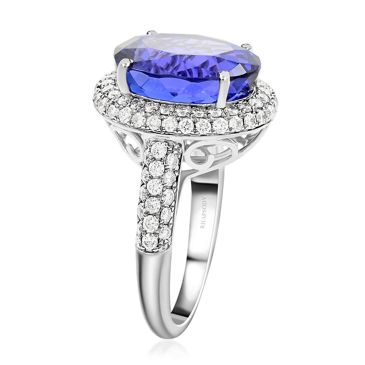 Certified and Appraised Rhapsody 950 Platinum AAAA Tanzanite and E-F VS Diamond Double Halo Ring 9.40 Grams 10.75 ct 7645186 3