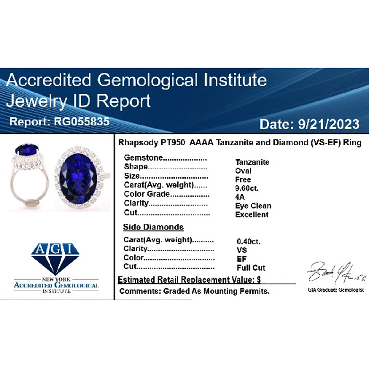 Certified and Appraised Rhapsody 950 Platinum AAAA Tanzanite and E-F VS Diamond Double Halo Ring 9.40 Grams 10.75 ct 7645186 9