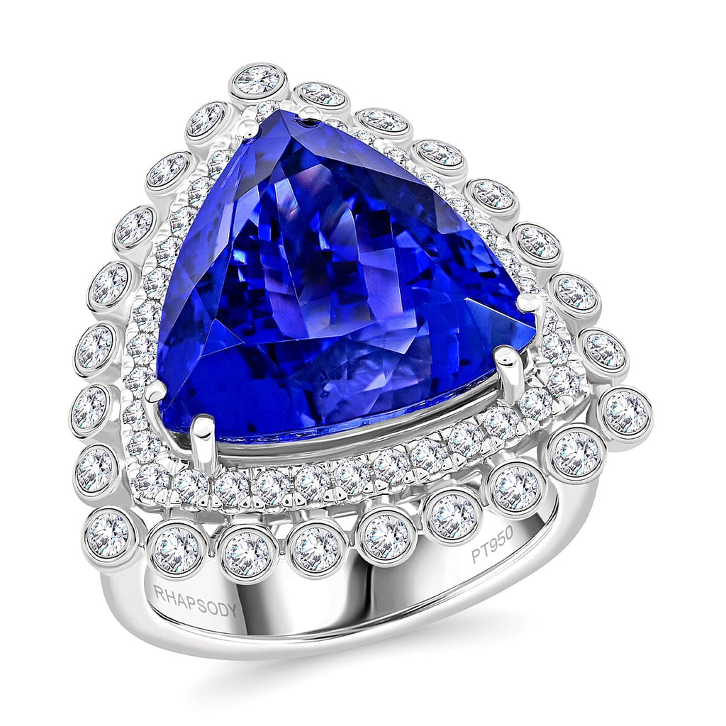 RHAPSODY 950 Platinum AGI Certified AAAA Tanzanite & White Diamond (VS-E-F) Ring 16.60 Ct.