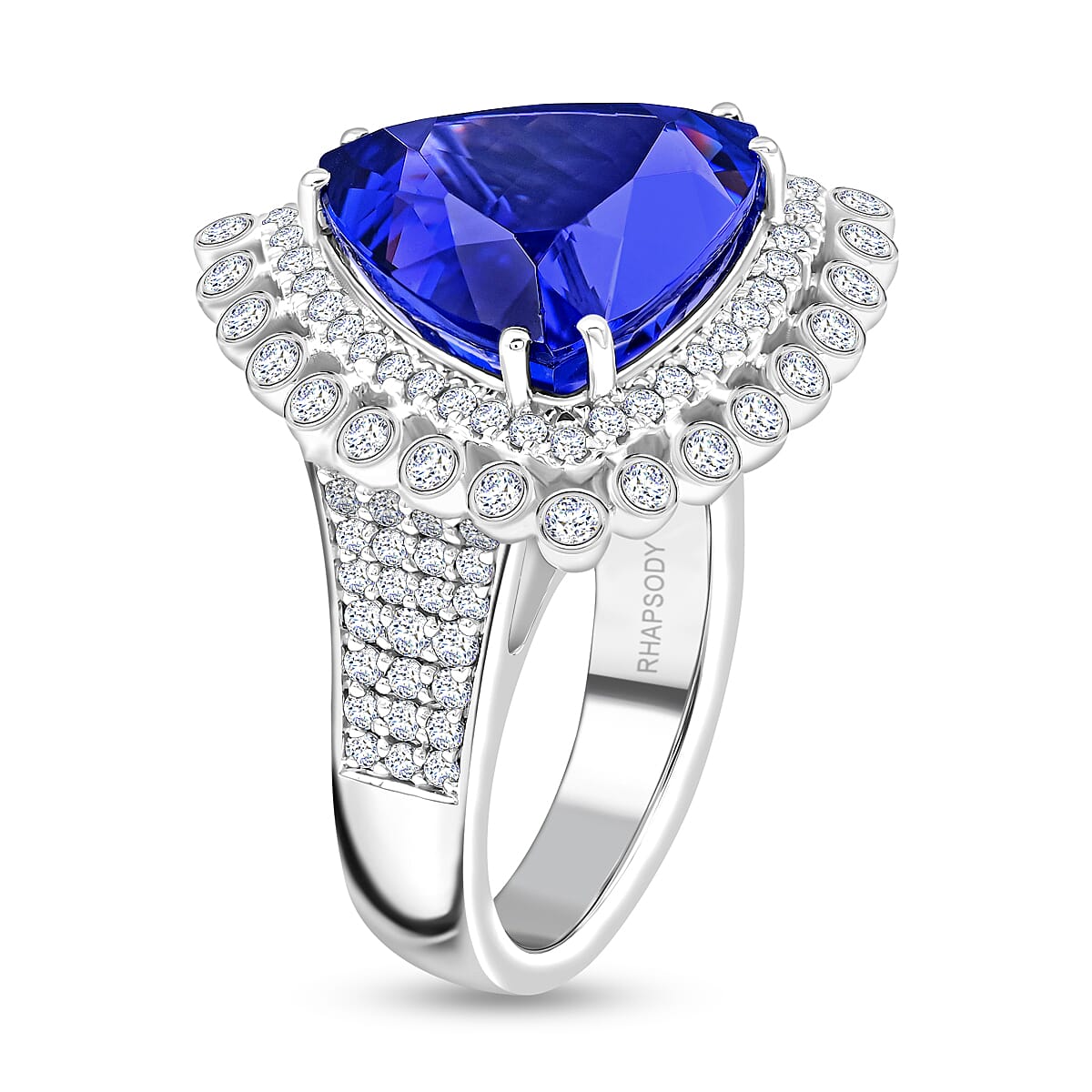 Chairman Vault Collection - RHAPSODY 950 Platinum AGI Certified AAAA Tanzanite and White Diamond (VS-E-F) Ring 16.60 Ct 7769389 2