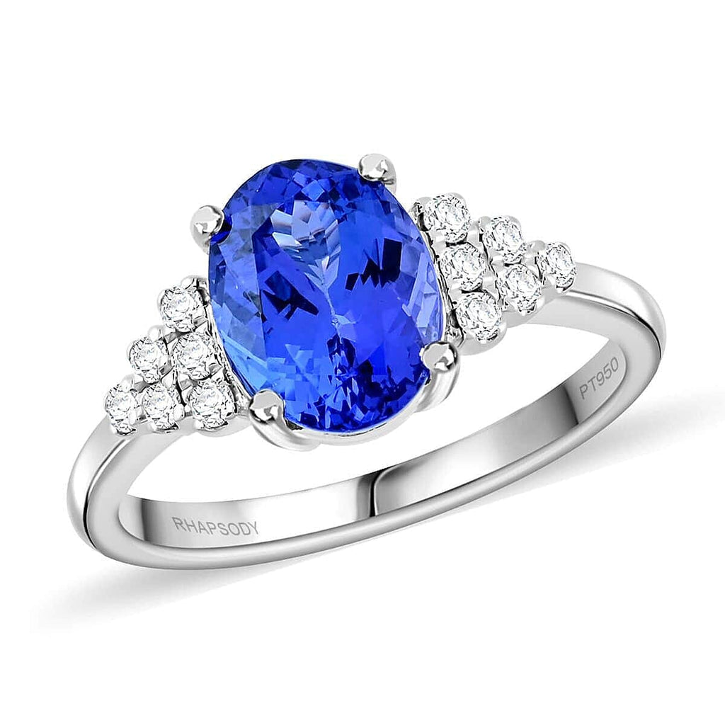 950 Platinum  AAAA  Tanzanite   White Diamond  VS Ring 2.50 ct,  Platinum Wt. 5.73 Gms  2.500  Ct.