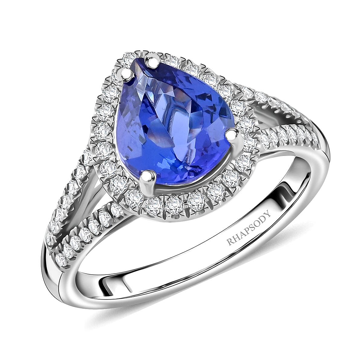 Certified and Appraised RHAPSODY 950 Platinum AAAA Tanzanite White Diamond VS Halo Ring 3.10 ct., Platinum Wt. 7.84 Gms 7937666 0