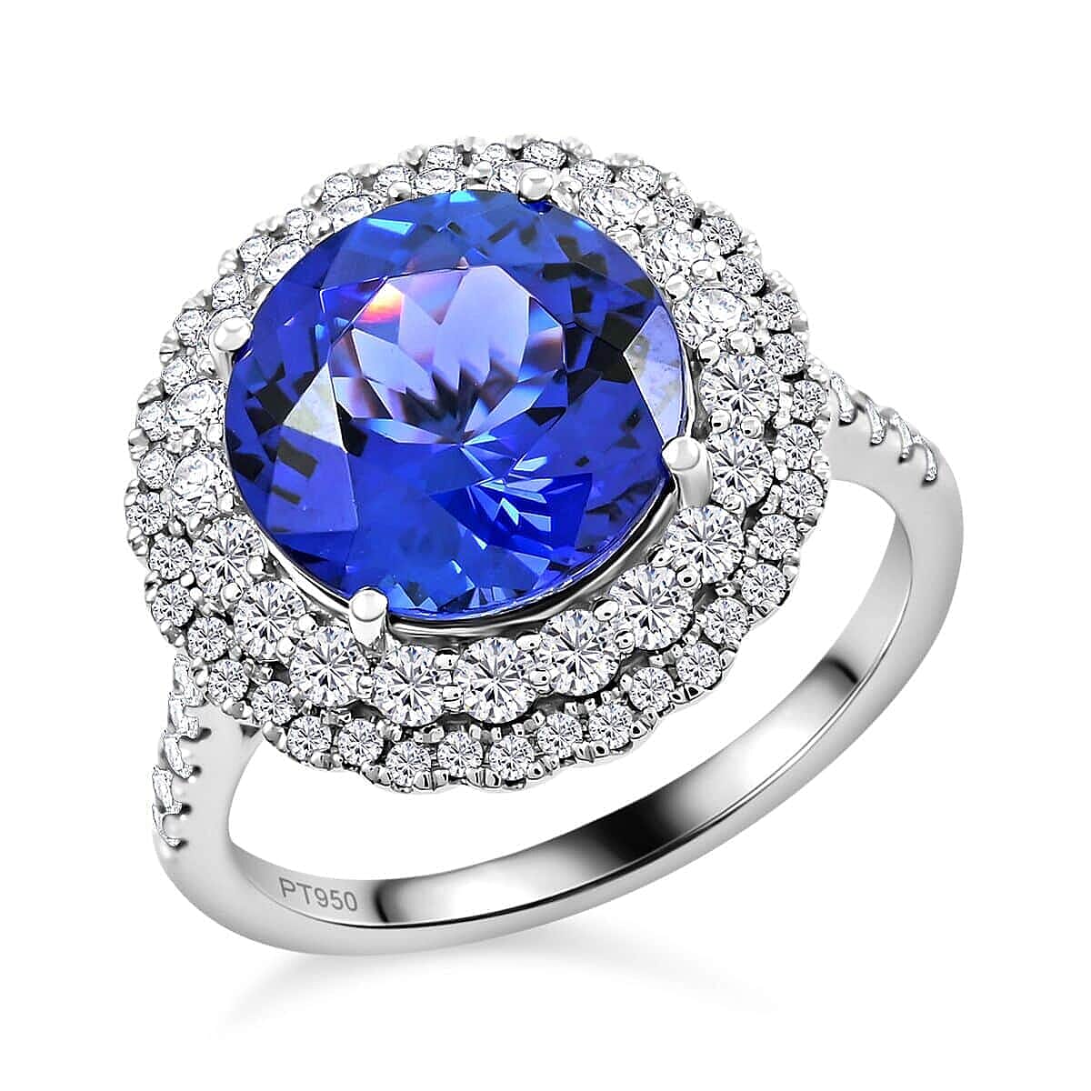 Certified and Appraised RHAPSODY 950 Platinum AAAA Tanzanite White Diamond VS Double Halo Ring 5.15 ct., Platinum Wt. 7.83 Gms 7675170 0