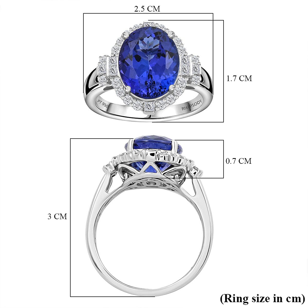 Appraised and Certified RHAPSODY 950 Platinum AAAA Tanzanite, White Diamond Ring 7.25  Ct. 7937393 5