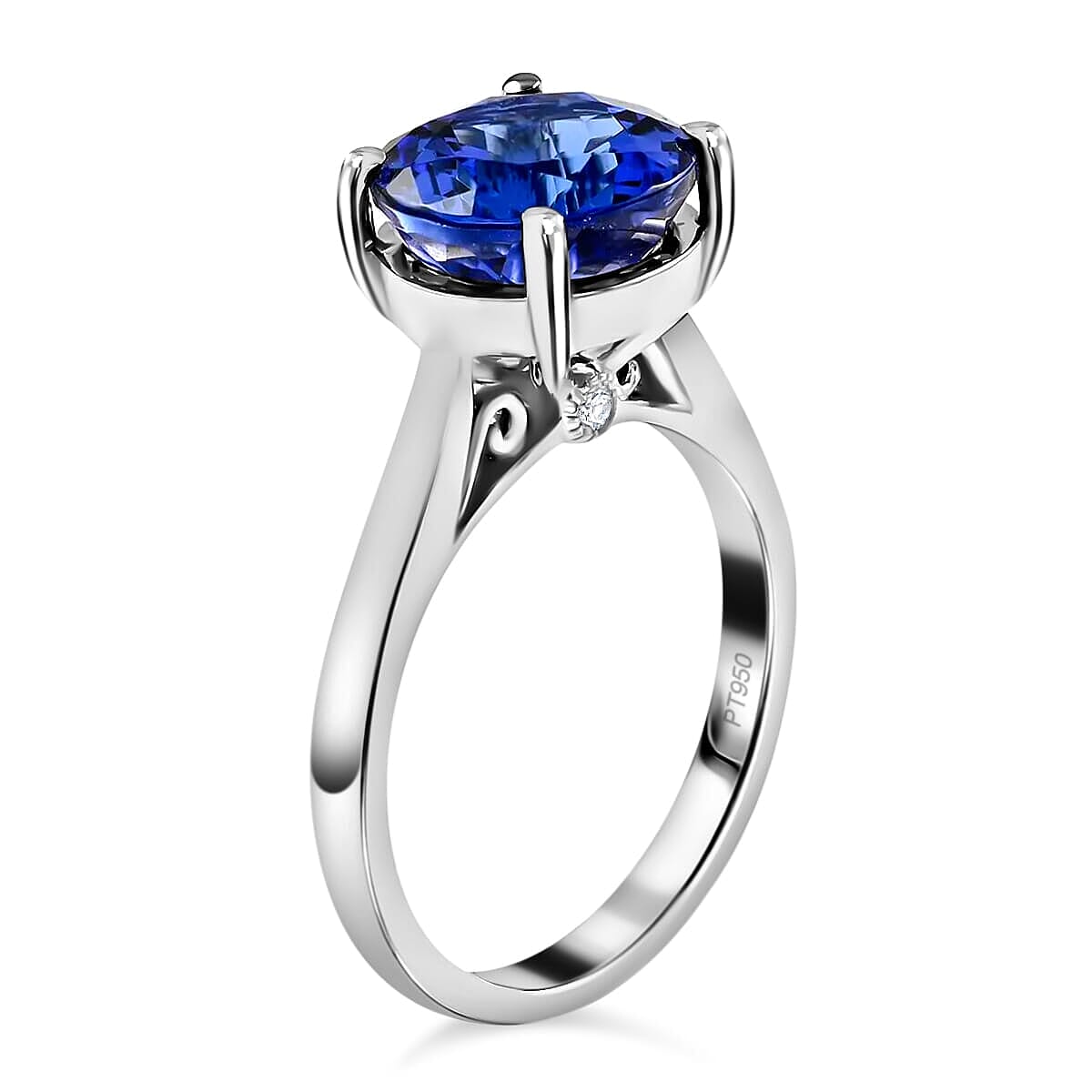 Certified and Appraised AAAA Tanzanite and White Diamond VS Solitaire Ring in  950 Platinum, Platinum Wt. 7.92 grams, 5 Ct 3886853 7