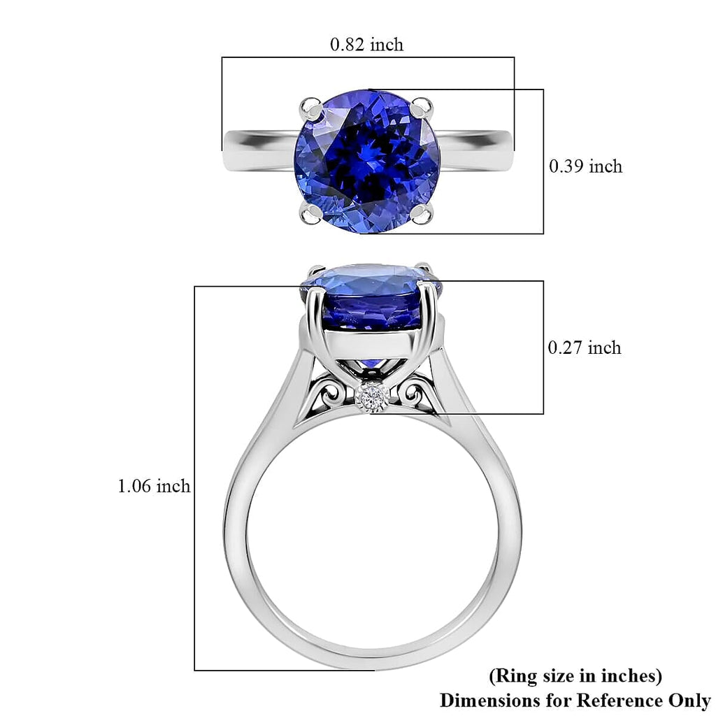 Certified and Appraised RHAPSODY 950 Platinum AAAA Tanzanite and Diamond (VS- E-F) Solitaire Ring Platinum 6.75 gms.