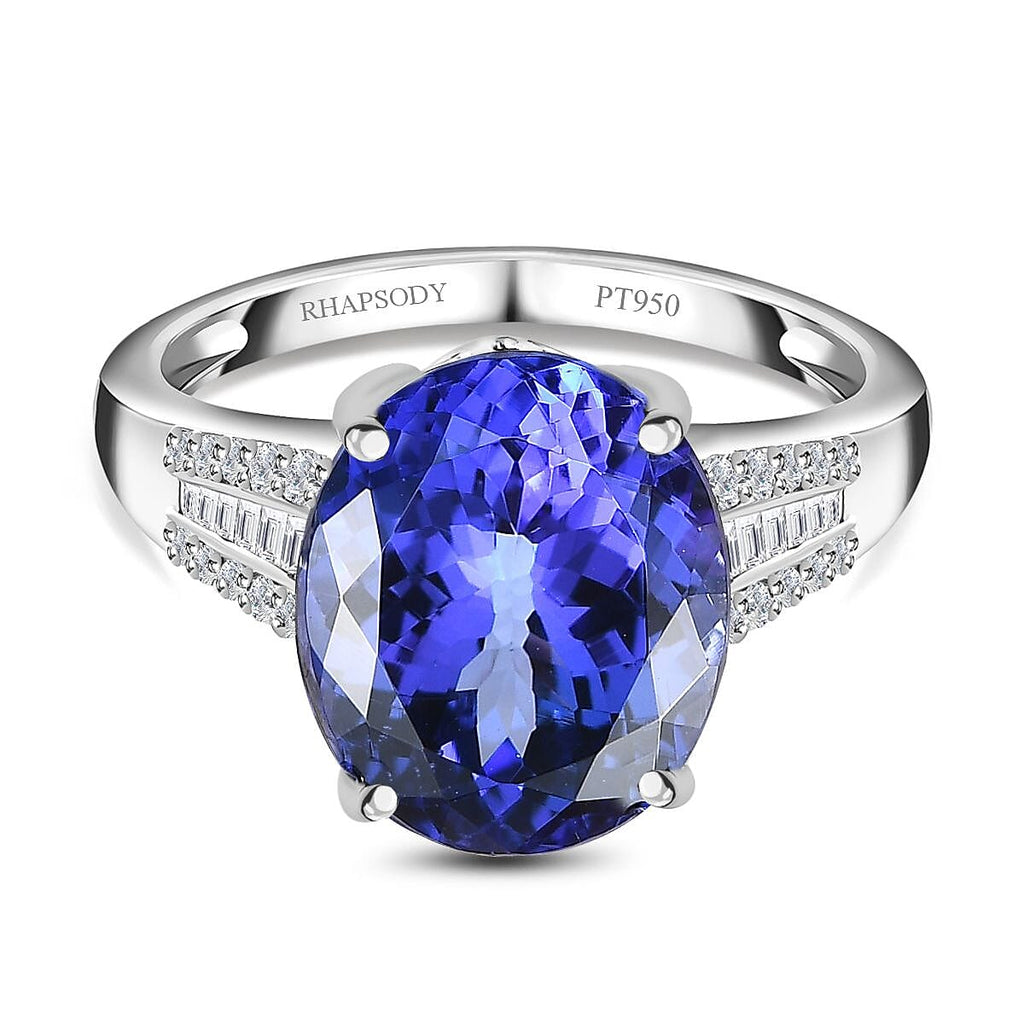RHAPSODY 950 Platinum AAAA Oval Tanzanite & Diamond (VS-E-F)  Ring 7.50 Ct