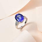 RHAPSODY 950 Platinum AAAA Oval Tanzanite & Diamond (VS-E-F)  Ring 7.50 Ct
