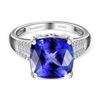 RHAPSODY 950 Platinum AAAA (Cushion) Tanzanite & Diamond (VS-E-F) Ring 6.83 Ct, Platinum Wt. 6.71 Ct