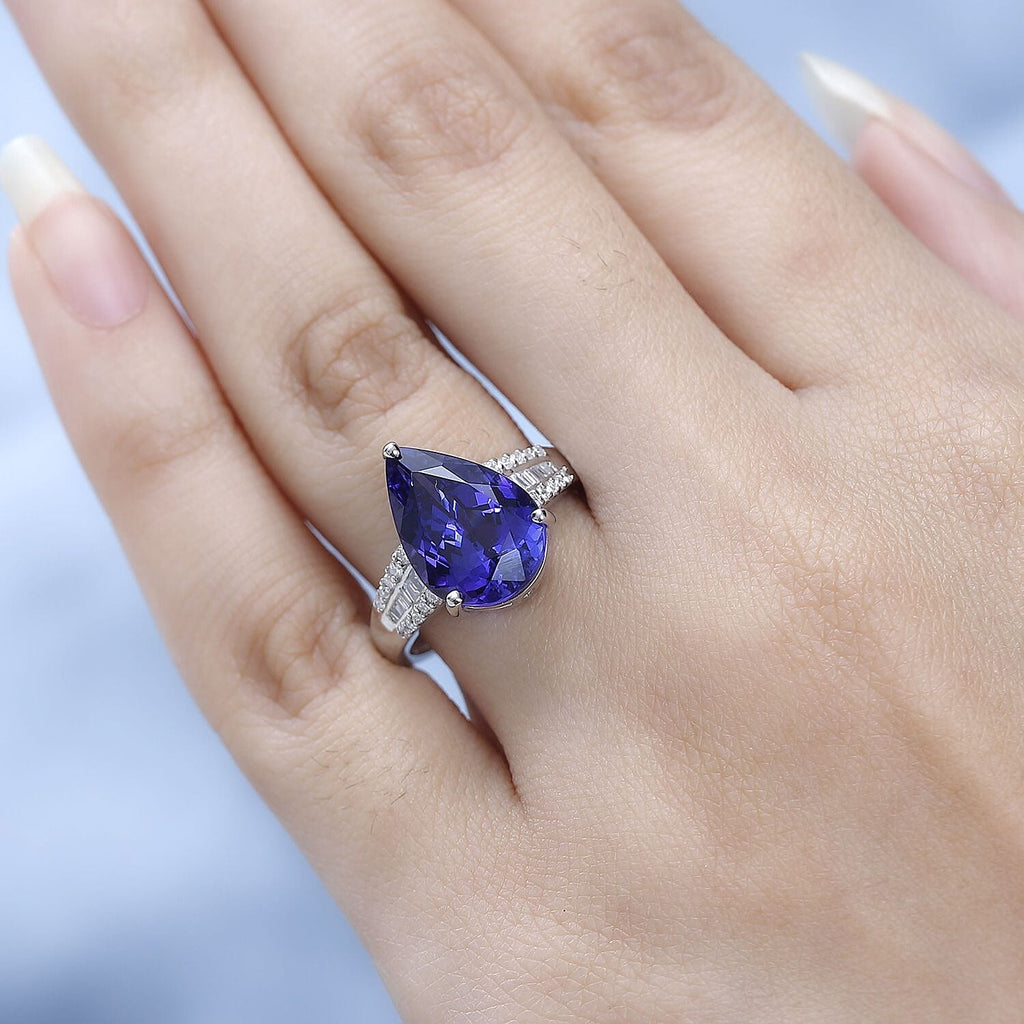 RHAPSODY 950 Platinum AAAA Pear Tanzanite & Diamond (VS-E-F)  Ring 7.50 Ct. Size P