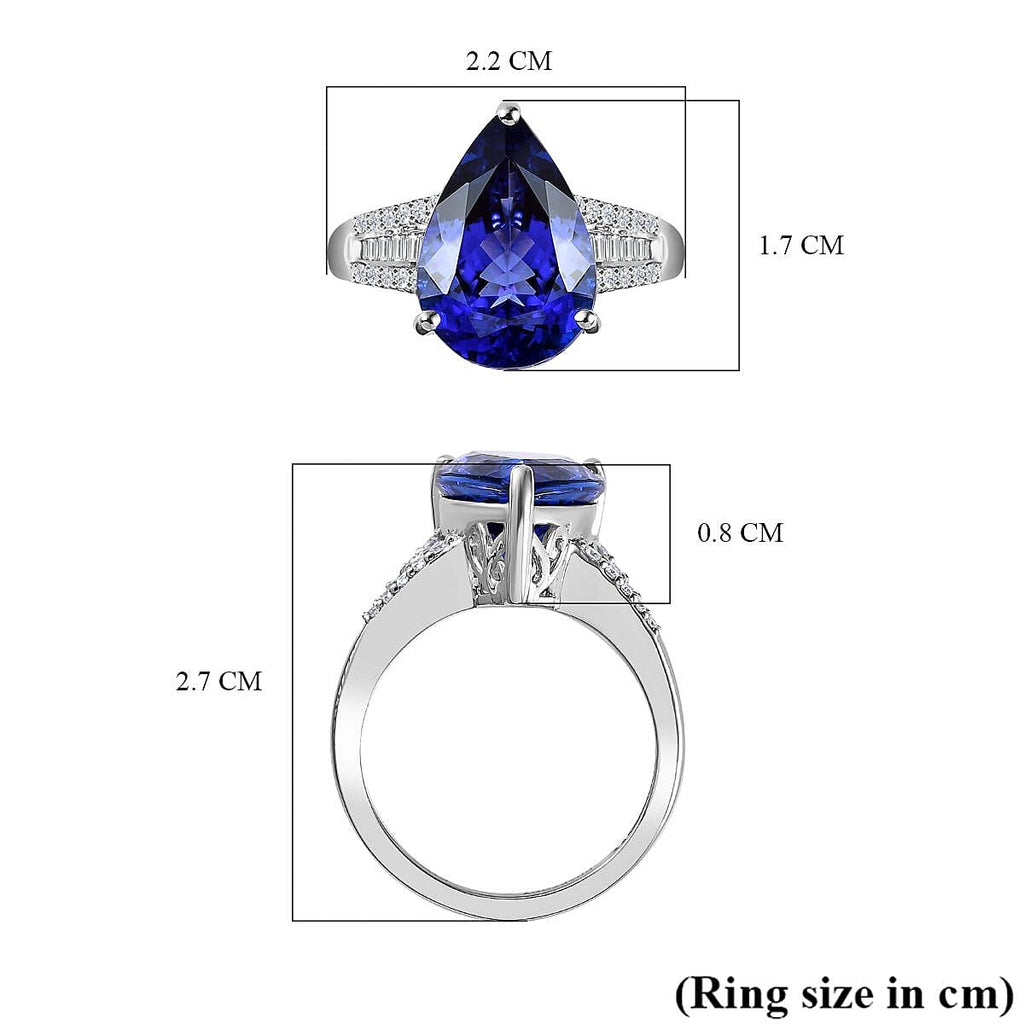 RHAPSODY 950 Platinum AAAA Pear Tanzanite & Diamond (VS-E-F)  Ring 7.50 Ct. Size P