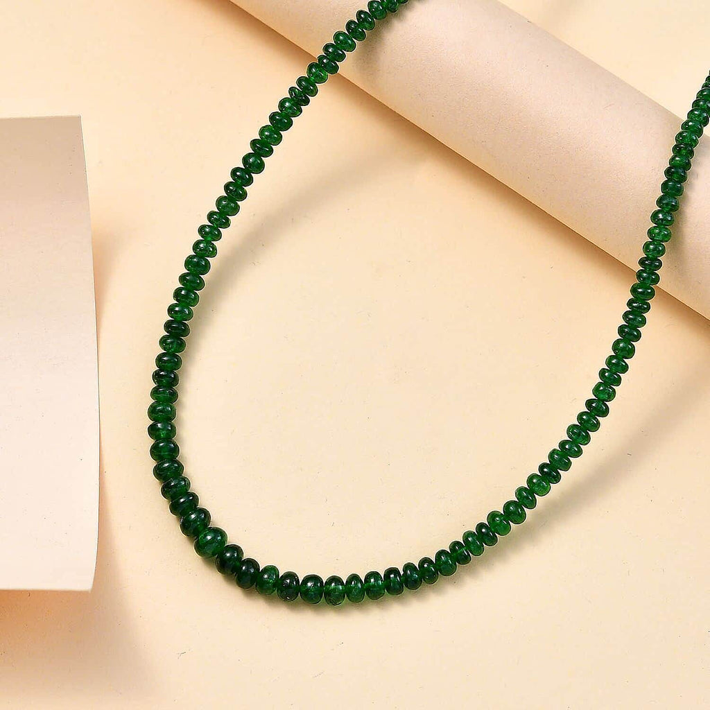Rhapsody 950 Platinum AGI Certified AAAA Tsavorite Garnet Beads Necklace (Size 18 - 2 Ext) 50.00 Ct, Platinum Wt. 2.54 Gms.