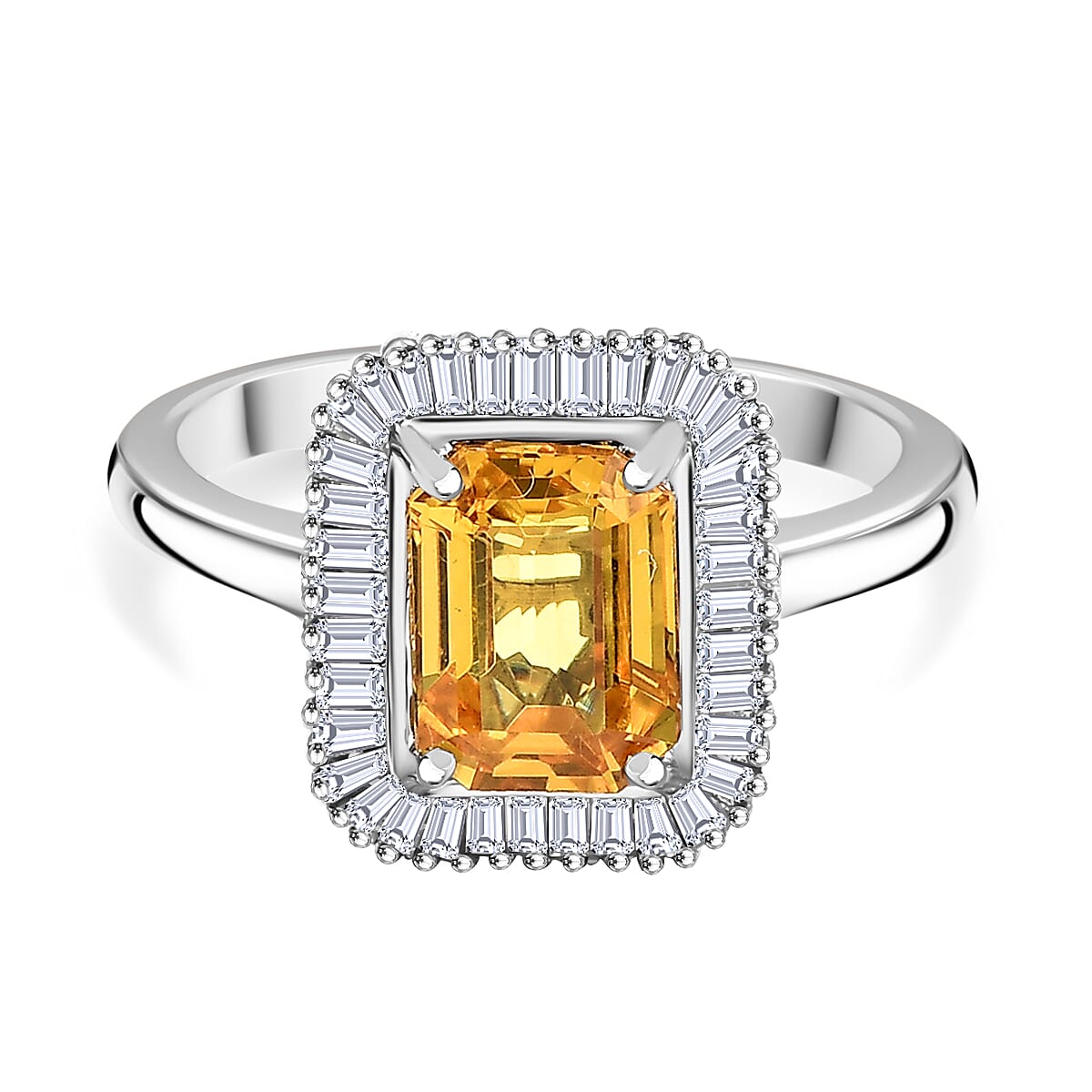 950 Platinum AAAA Chantaburi Yellow Sapphire and White Diamond (VS-E/F) Ring 2.18 Cts. 7950849 0