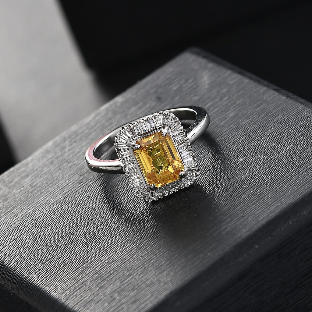 MONSTER DEAL - 950 Platinum AAAA Chantaburi Yellow Sapphire & White Diamond (VS-E-F) Ring 2.18 Ct, Platinum Wt. 4.84 Gms.