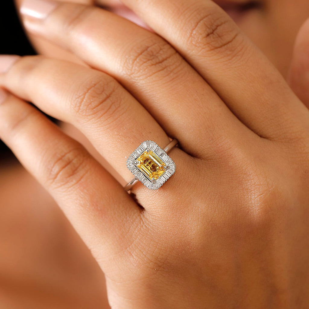 MONSTER DEAL - 950 Platinum AAAA Chantaburi Yellow Sapphire & White Diamond (VS-E-F) Ring 2.18 Ct, Platinum Wt. 4.84 Gms.