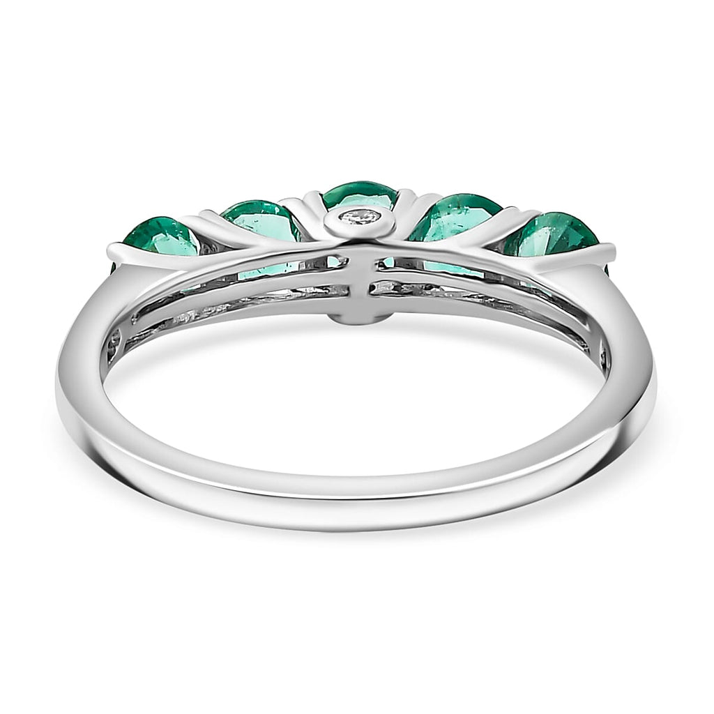 AAAA GEMFIELDS ZAMBIAN EMERALD - 950 Platinum with White Diamond (VS-E-F) 5 Stone Ring 1.28 ct,  Platinum Wt. 3.72 Gms