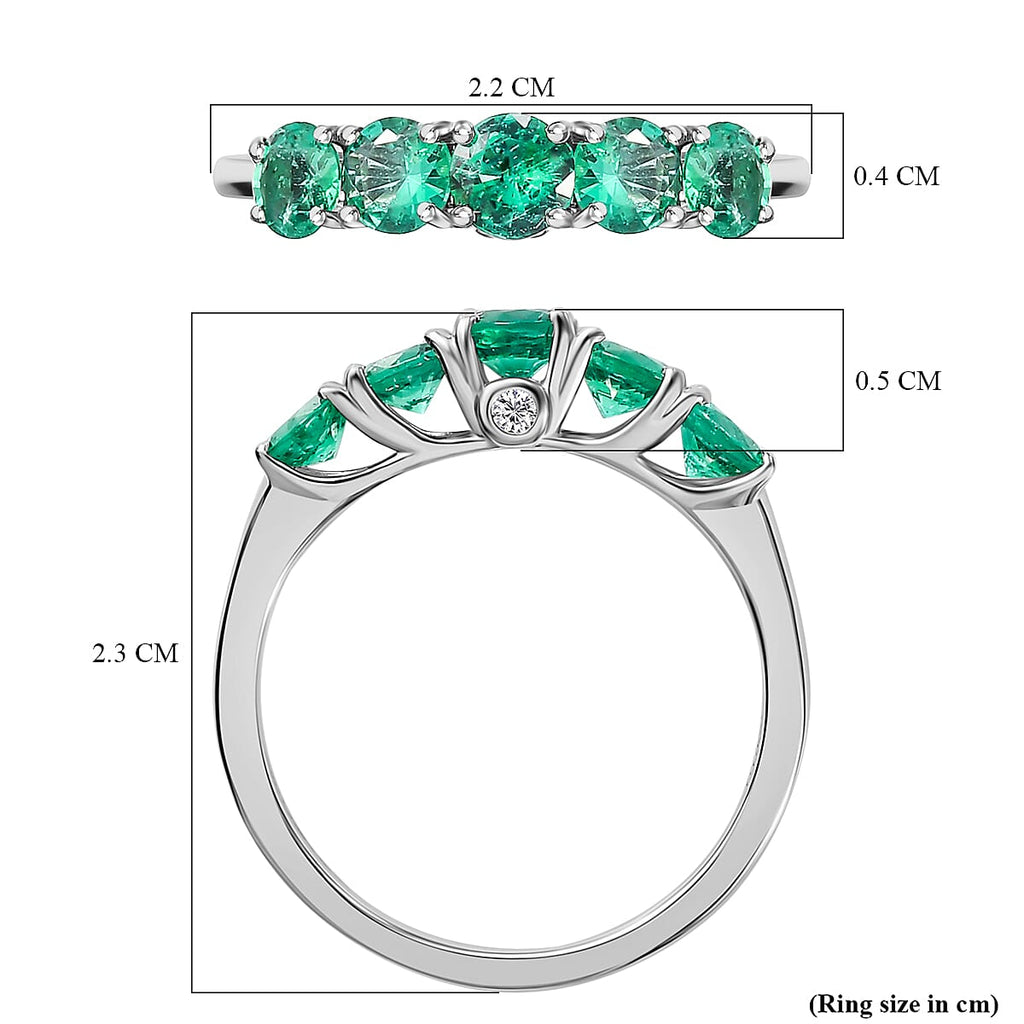 AAAA GEMFIELDS ZAMBIAN EMERALD - 950 Platinum with White Diamond (VS-E-F) 5 Stone Ring 1.28 ct,  Platinum Wt. 3.72 Gms