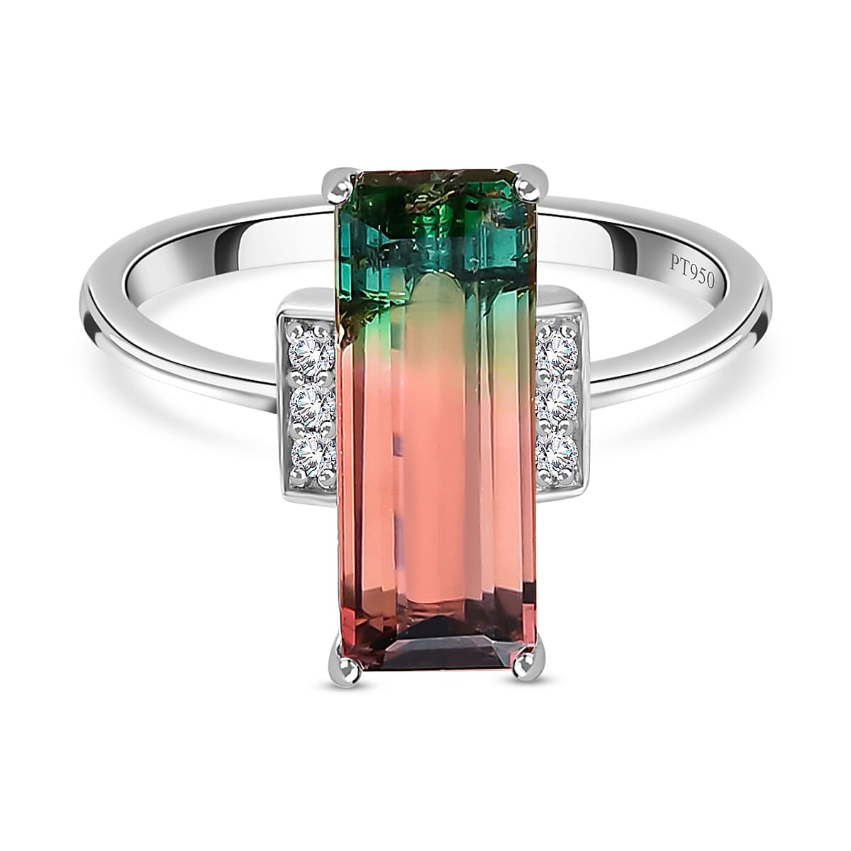 950 Platinum Bi-Color Tourmaline With White Diamond Ring 3.67 Ct 7192245 0
