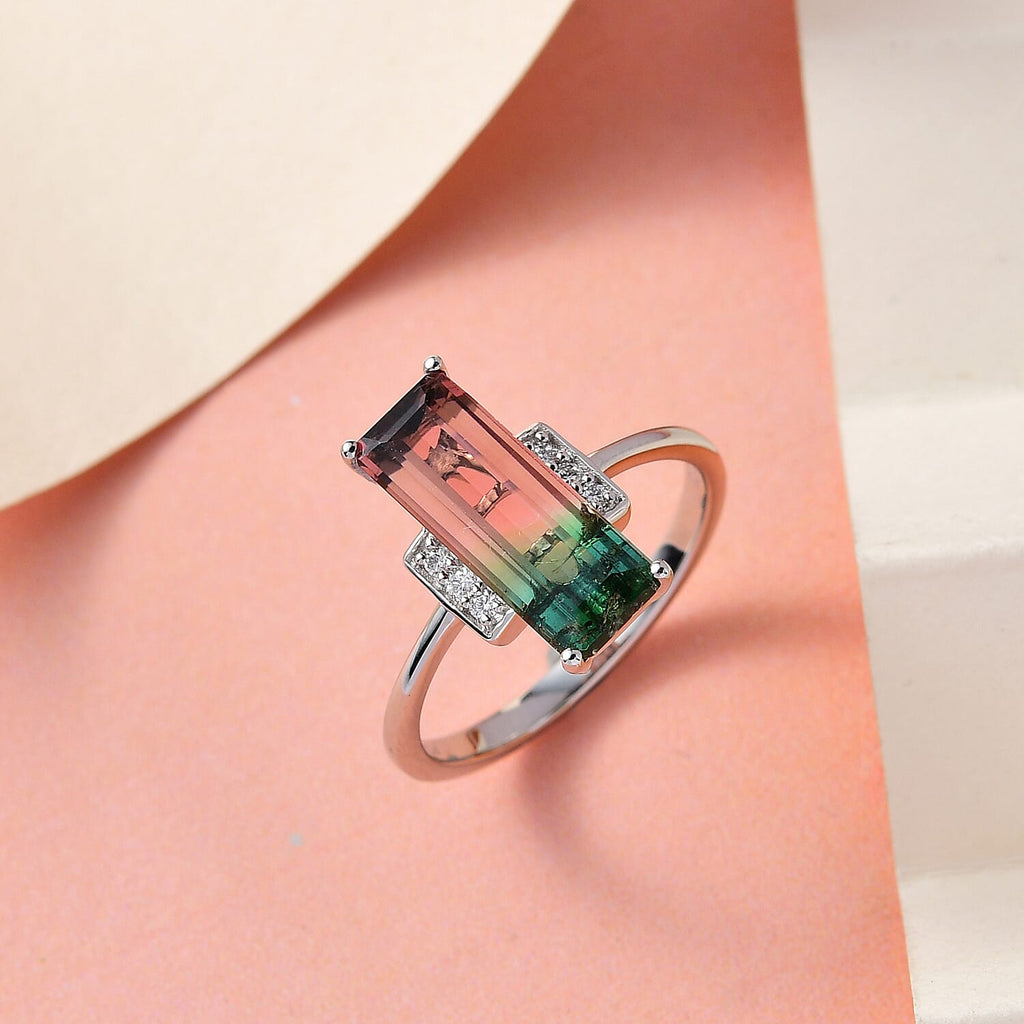 950 Platinum Bi-Color Tourmaline With White Diamond Ring 3.67 Ct