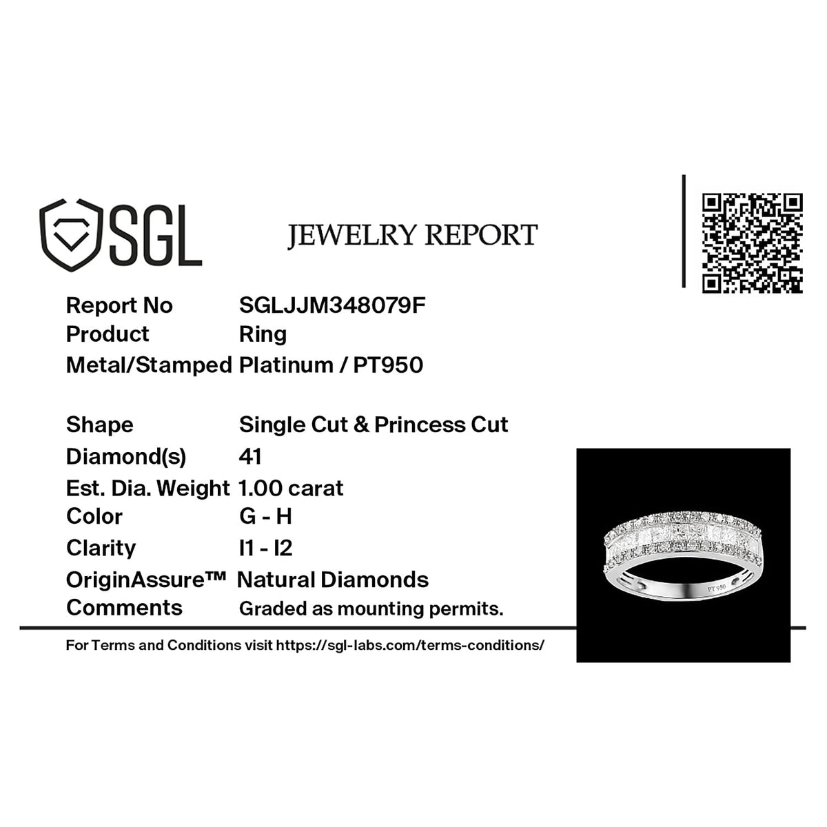 Biggest Close Out- 950 Platinum SGL Certified Diamond I1-I2-G-H Ring 1.00 Ct. Plt Wt 5.14 Grms 7656613 7