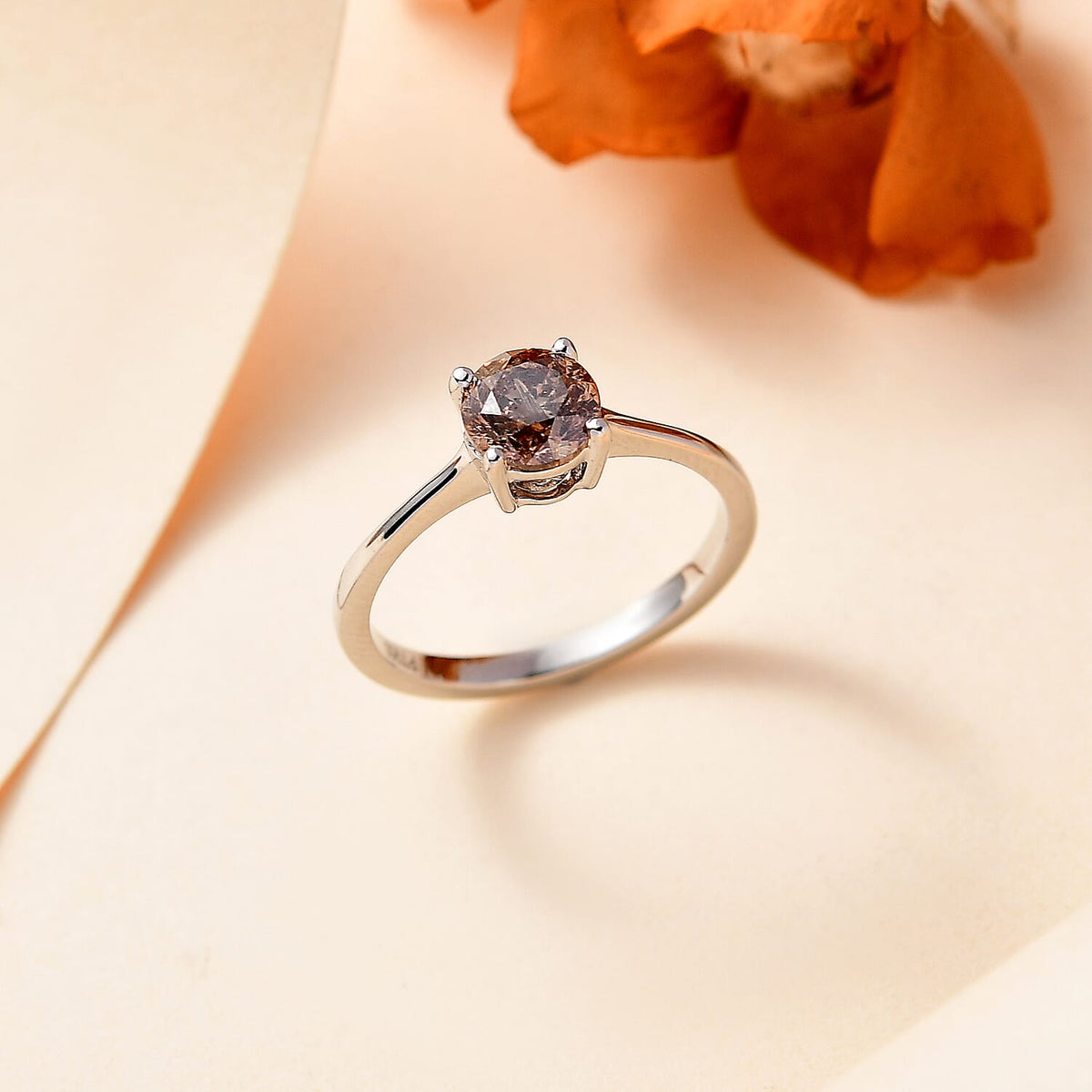 1 Ct. Natural Champagne Diamond Solitaire Ring in 950 Platinum 7865148 2
