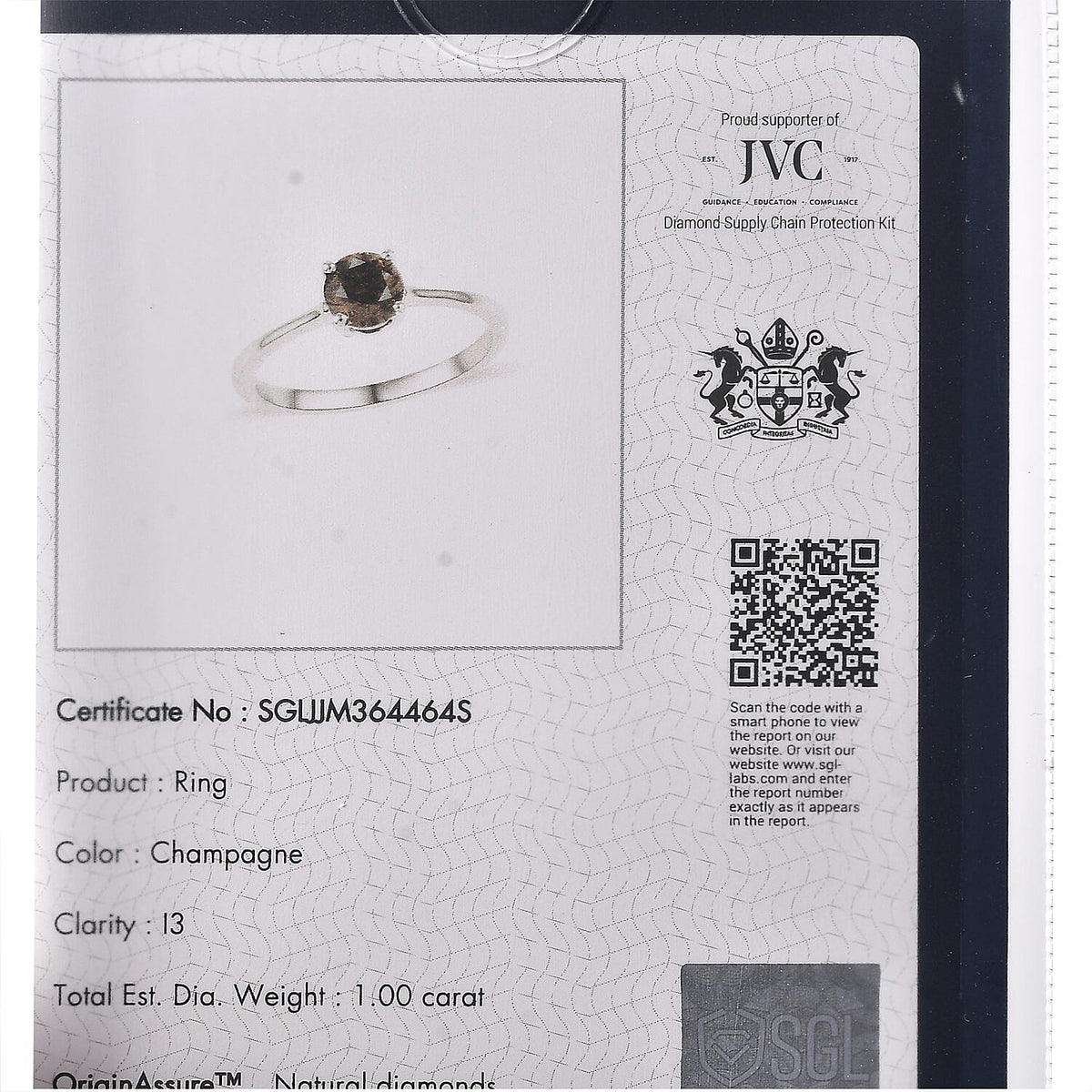 1 Ct. Natural Champagne Diamond Solitaire Ring in 950 Platinum 7865148 7