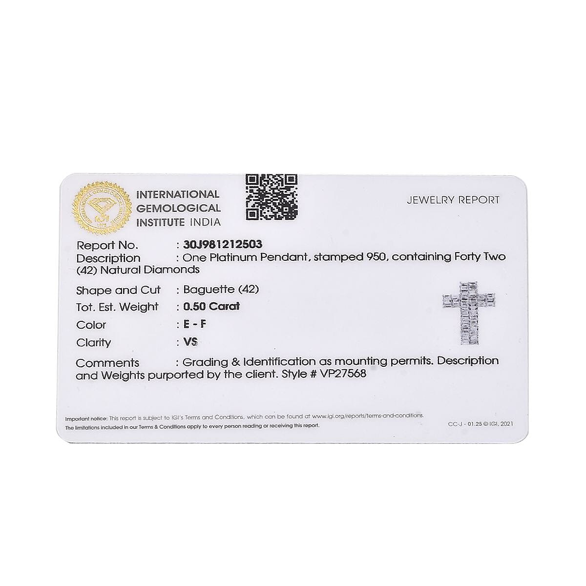 RHAPSODY 950 Platinum IGI Certified (VS-E-F) White Diamond Cross Pendant 8089696 7