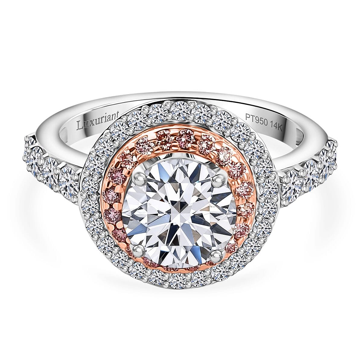 LUXURIANT 3 Ct. Lab Grown Diamond, Lab Grown Pink Diamond Halo Ring in 950 Platinum and 14K Rose Gold IGI Certified 8523981 0
