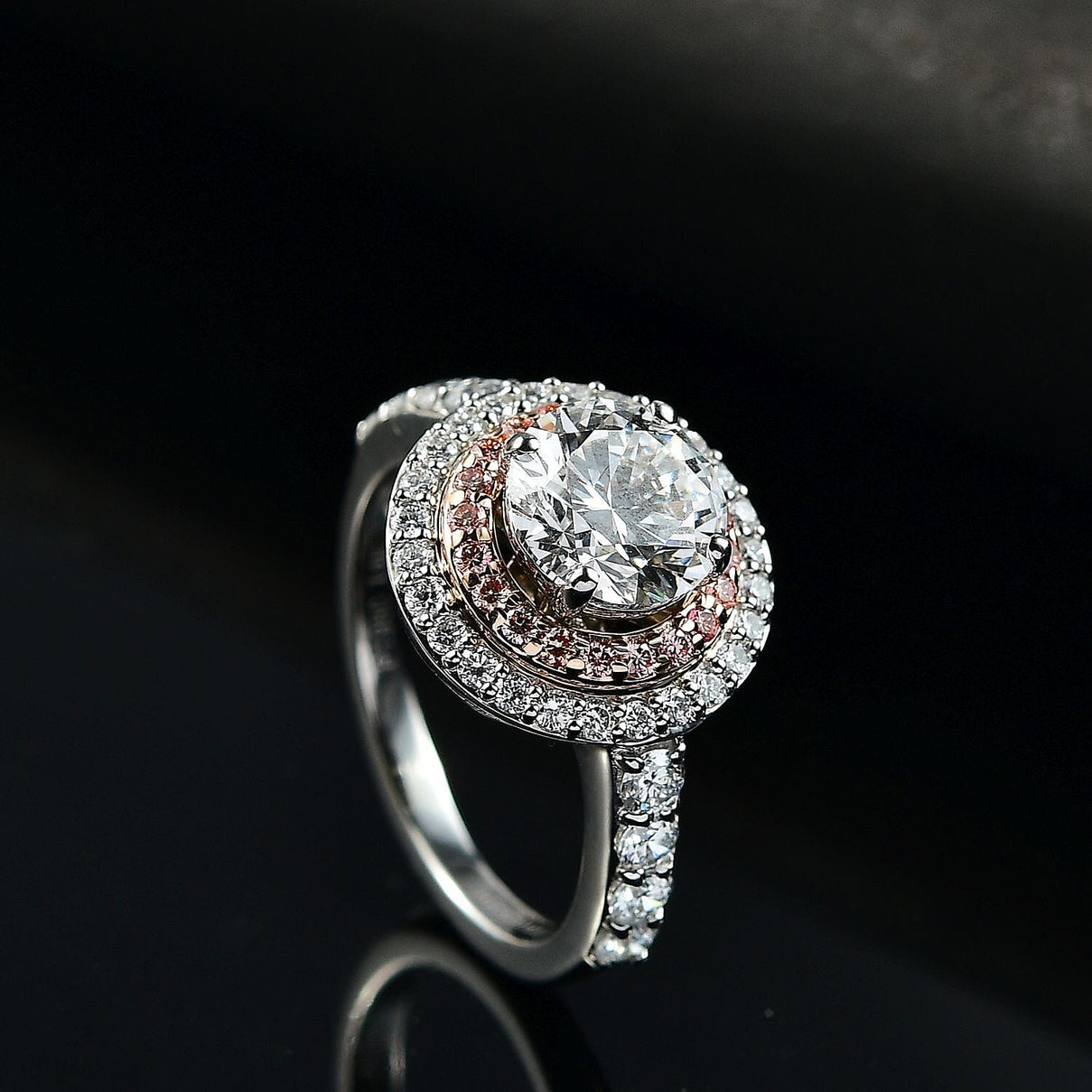 LUXURIANT 3 Ct. Lab Grown Diamond, Lab Grown Pink Diamond Halo Ring in 950 Platinum and 14K Rose Gold IGI Certified 8523981 1