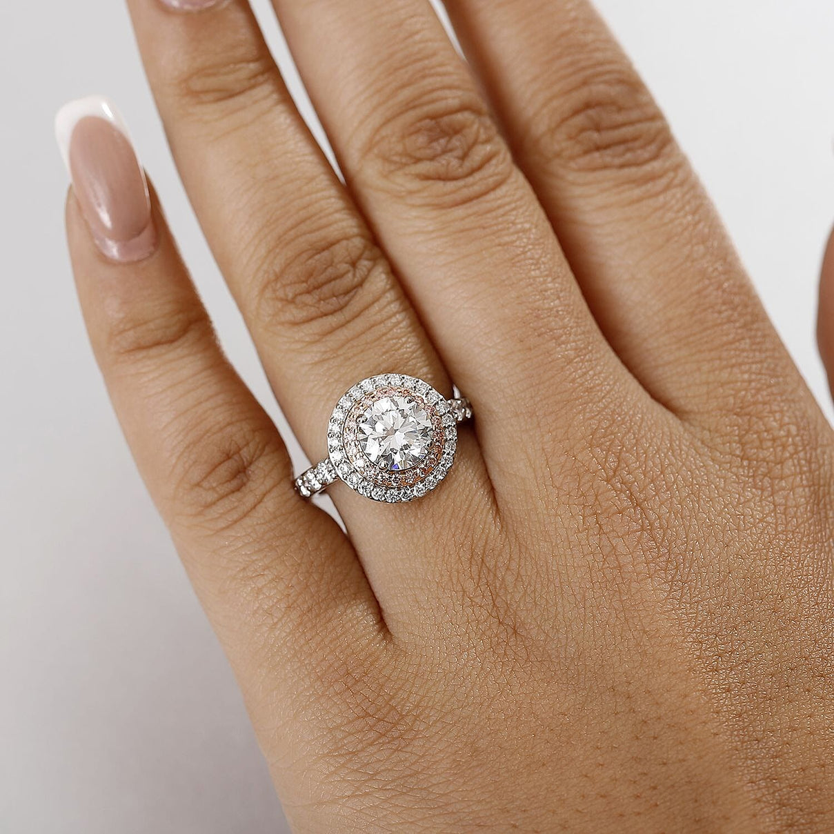 LUXURIANT 3 Ct. Lab Grown Diamond, Lab Grown Pink Diamond Halo Ring in 950 Platinum and 14K Rose Gold IGI Certified 8523981 2