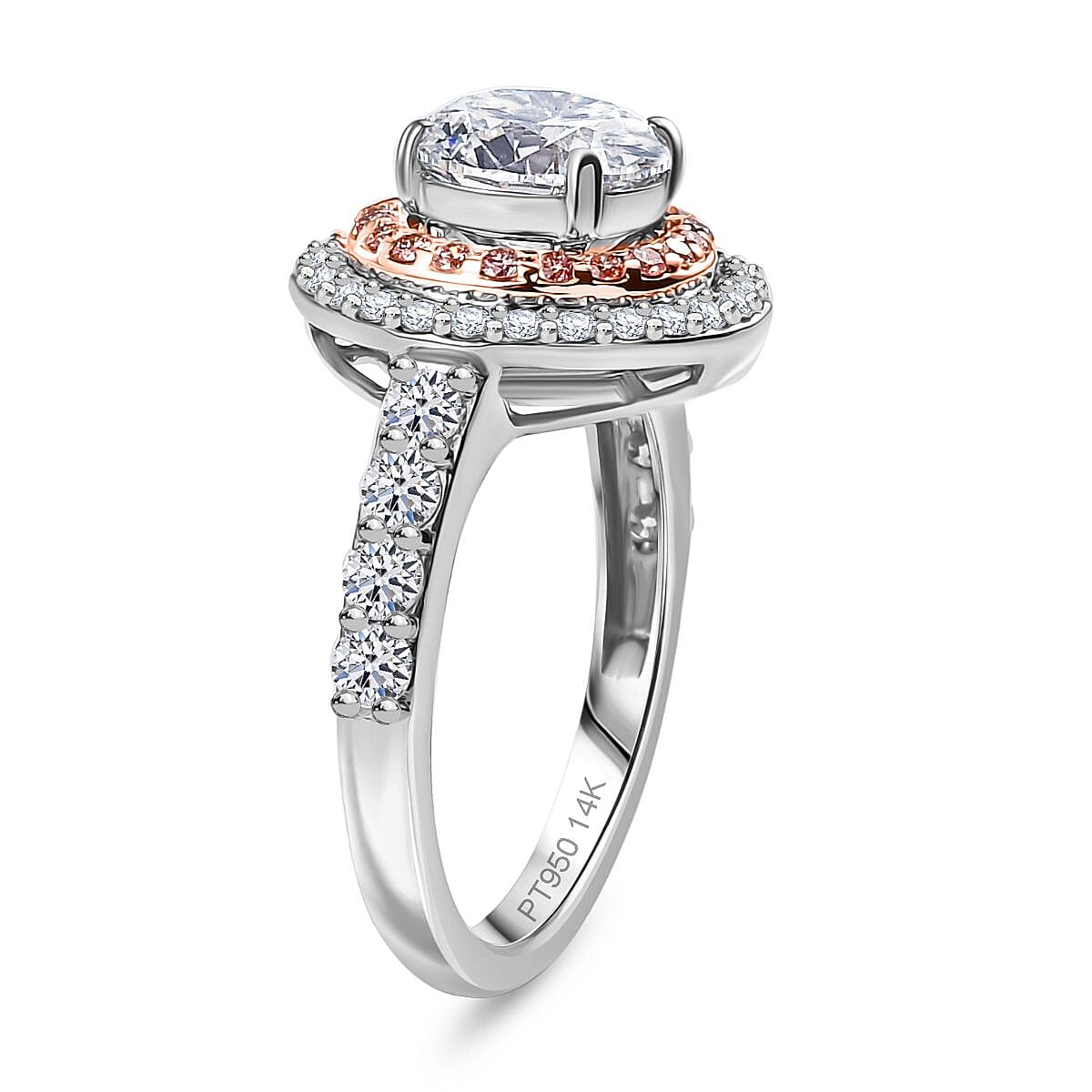 LUXURIANT 3 Ct. Lab Grown Diamond, Lab Grown Pink Diamond Halo Ring in 950 Platinum and 14K Rose Gold IGI Certified 8523981 3