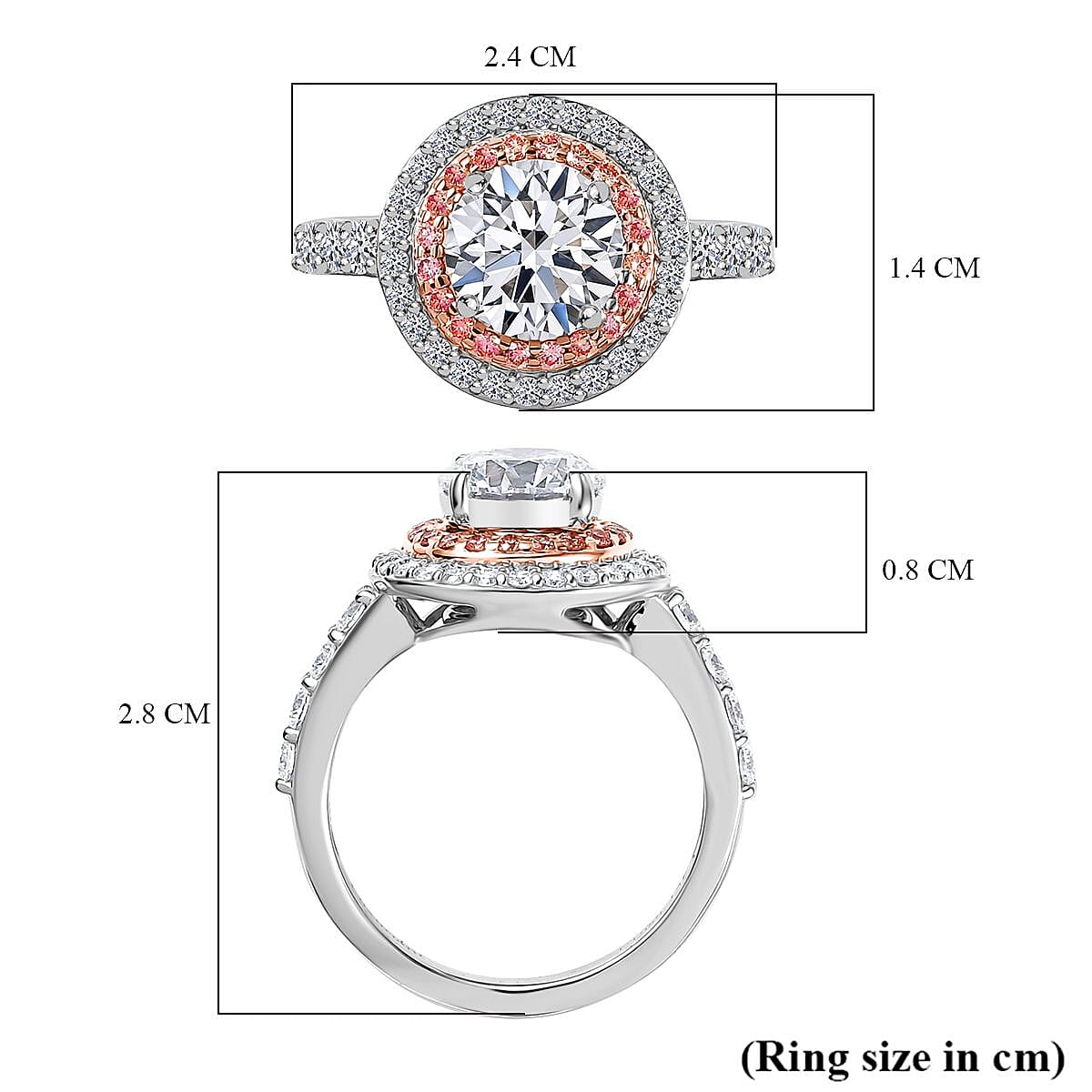 LUXURIANT 3 Ct. Lab Grown Diamond, Lab Grown Pink Diamond Halo Ring in 950 Platinum and 14K Rose Gold IGI Certified 8523981 5