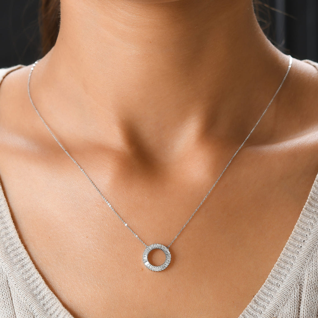 RHAPSODY 950 Platinum SGL Certified Diamond (VS-E-F) Circle Necklace (Size -18) 0.52 Ct.