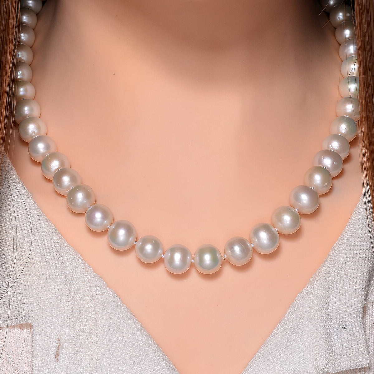 950 Platinum AAAA High Lustre Spherical Edison (8mm-10.25mm) Pearl Necklace (Size - 20) 7934146 2