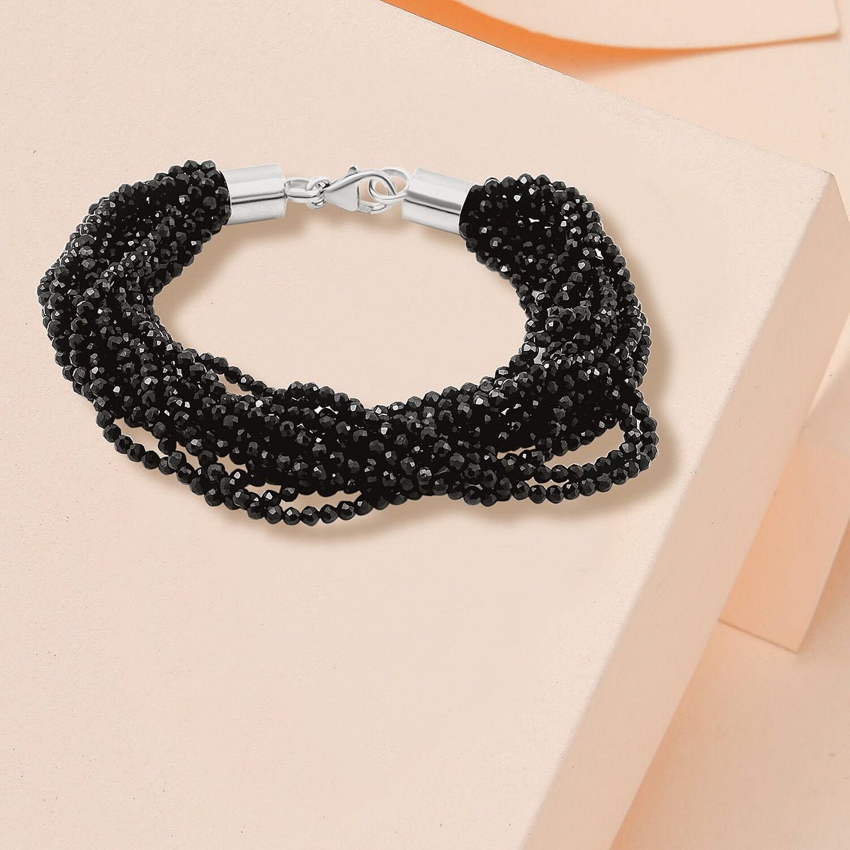 97 Carat Natural Boi Ploi Black Spinel Beaded Bracelet in Silver 7.5 Inch 3502150 1