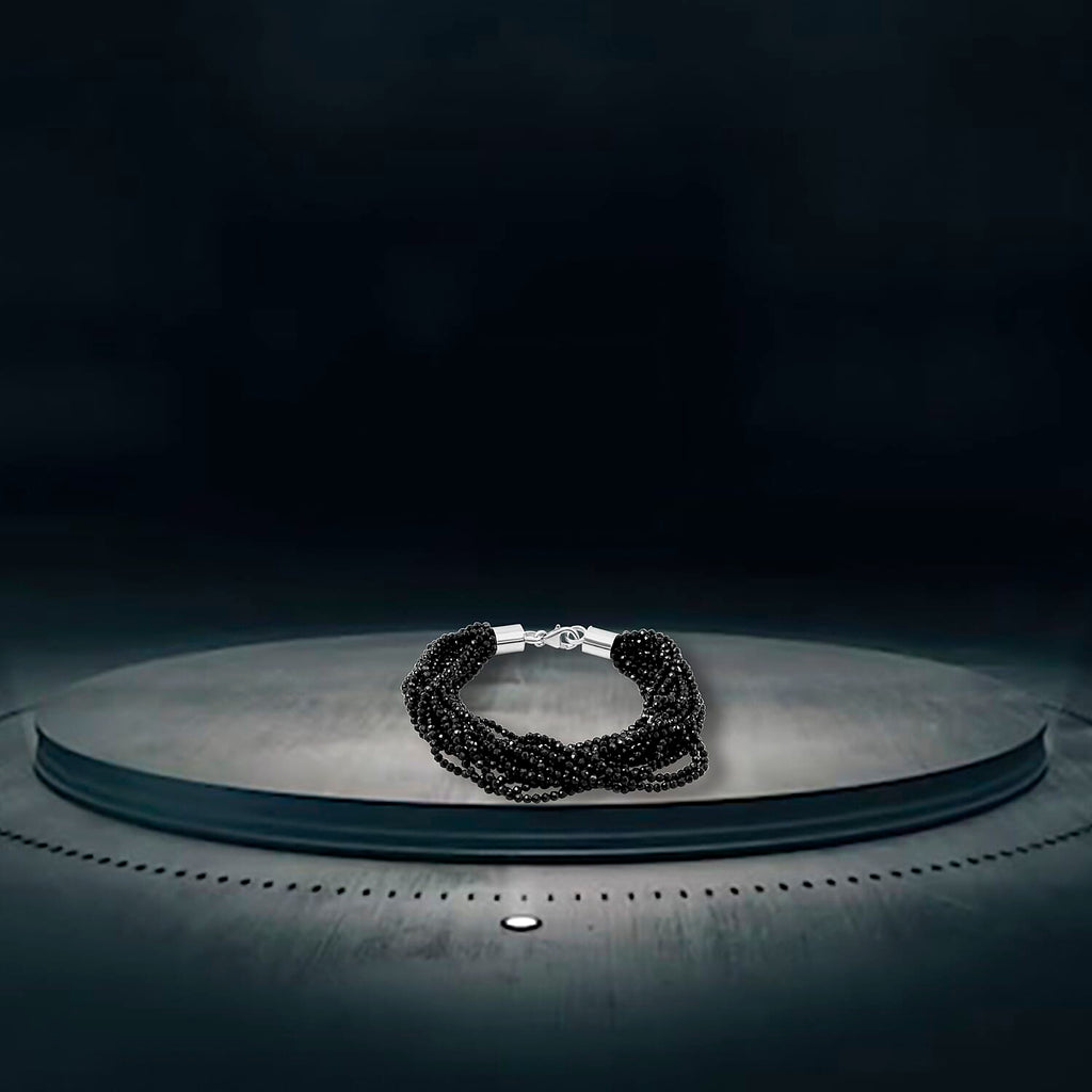 Natural Boi Ploi Black Spinel (Rnd) Bracelet (Size 7.5) in Sterling Silver 97.00 Ct.