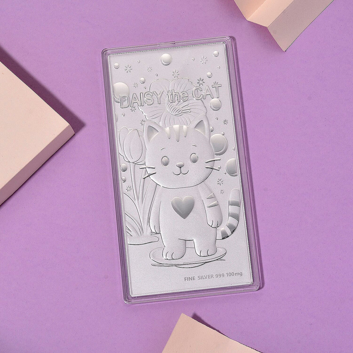 White Silver (99.9% Purity) Embossed Daisy the Cat Collectable V32513341 2