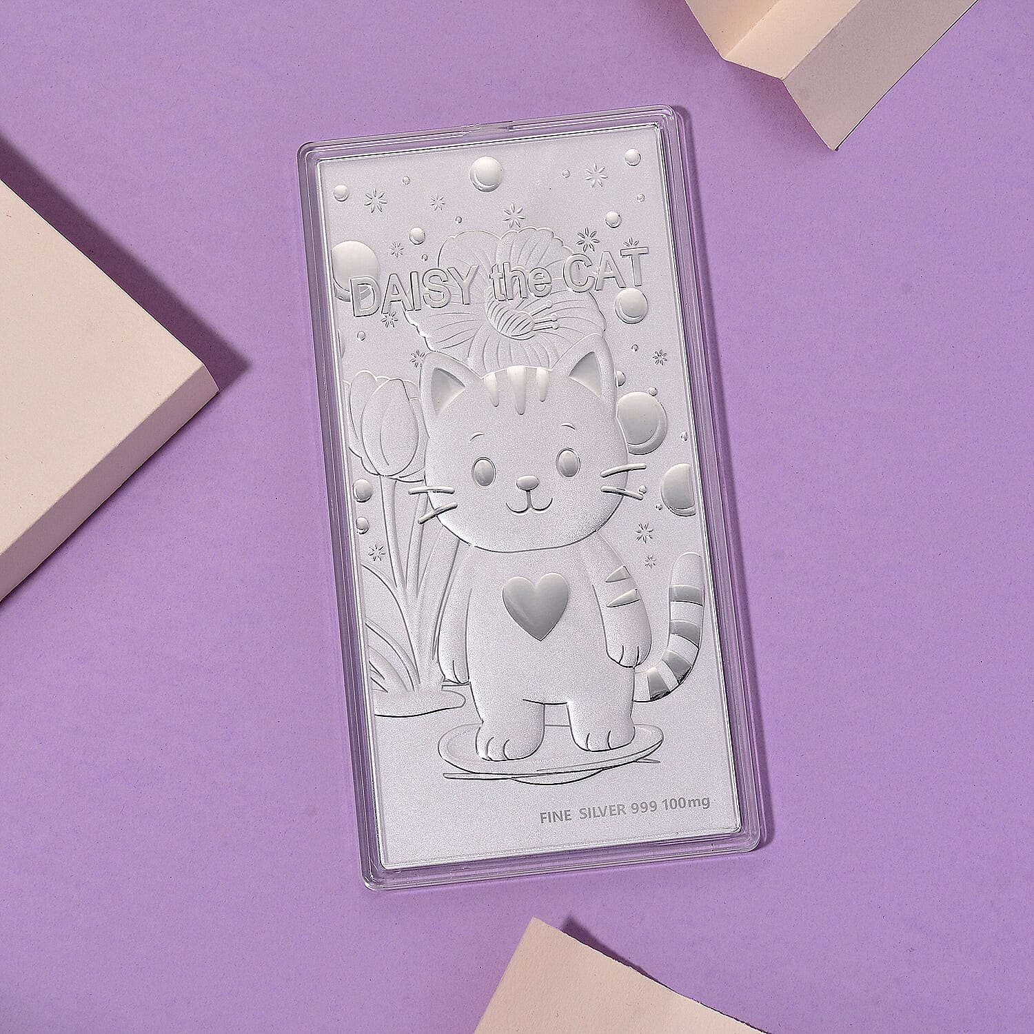 White Silver (99.9% Purity) Embossed Daisy the Cat Collectable V32513341 2