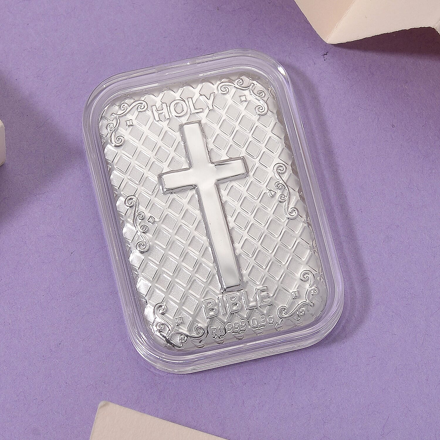 999 White Platinum Embossed Bible Cross Bar 8198668 2