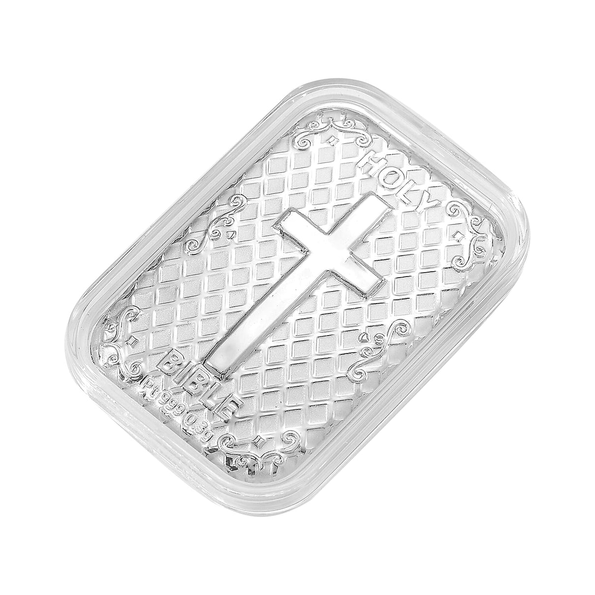 999 White Platinum Embossed Bible Cross Bar 8198668 3
