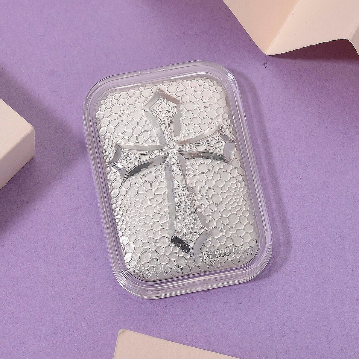 999 White Platinum Embossed Cross Bar V32562391 2