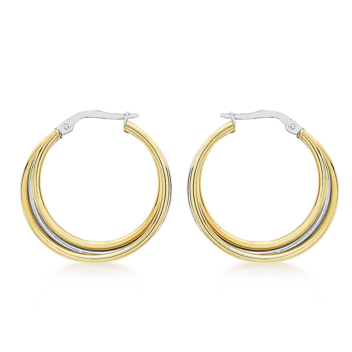 9K 2-Colour Gold Earrings in 24mm Round Wedding Creole Pattern 6092987 0