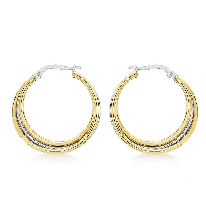 9K 2-Colour Gold Earrings in 24mm Round Wedding Creole Pattern 6092987 1
