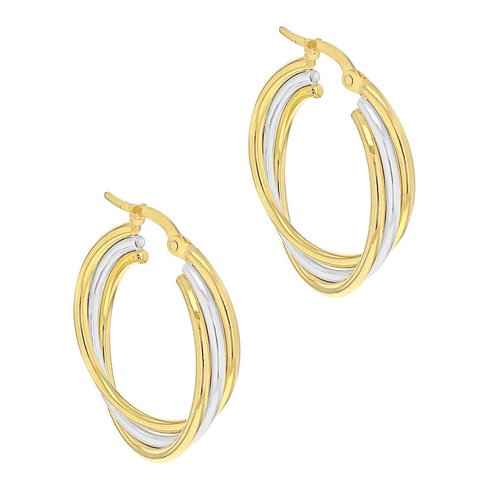9K 2-Colour Gold Earrings in 24mm Round Wedding Creole Pattern 6092987 2