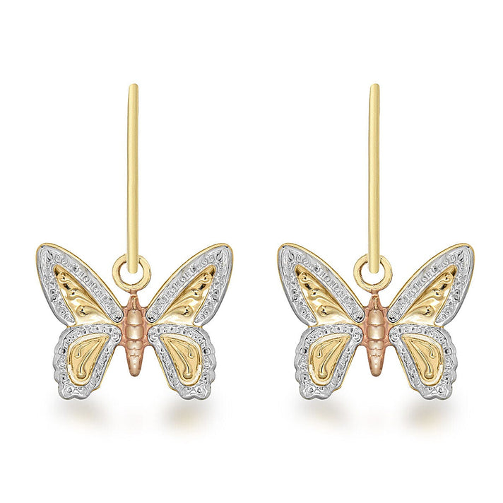 9K 3 Colour Gold 11mm X 15mm Textured Butterfly Drop Earrings 7078197 1