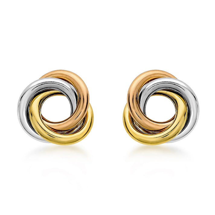 9K 3 Colour Gold 10mm Knot Stud Earrings 8894753 1
