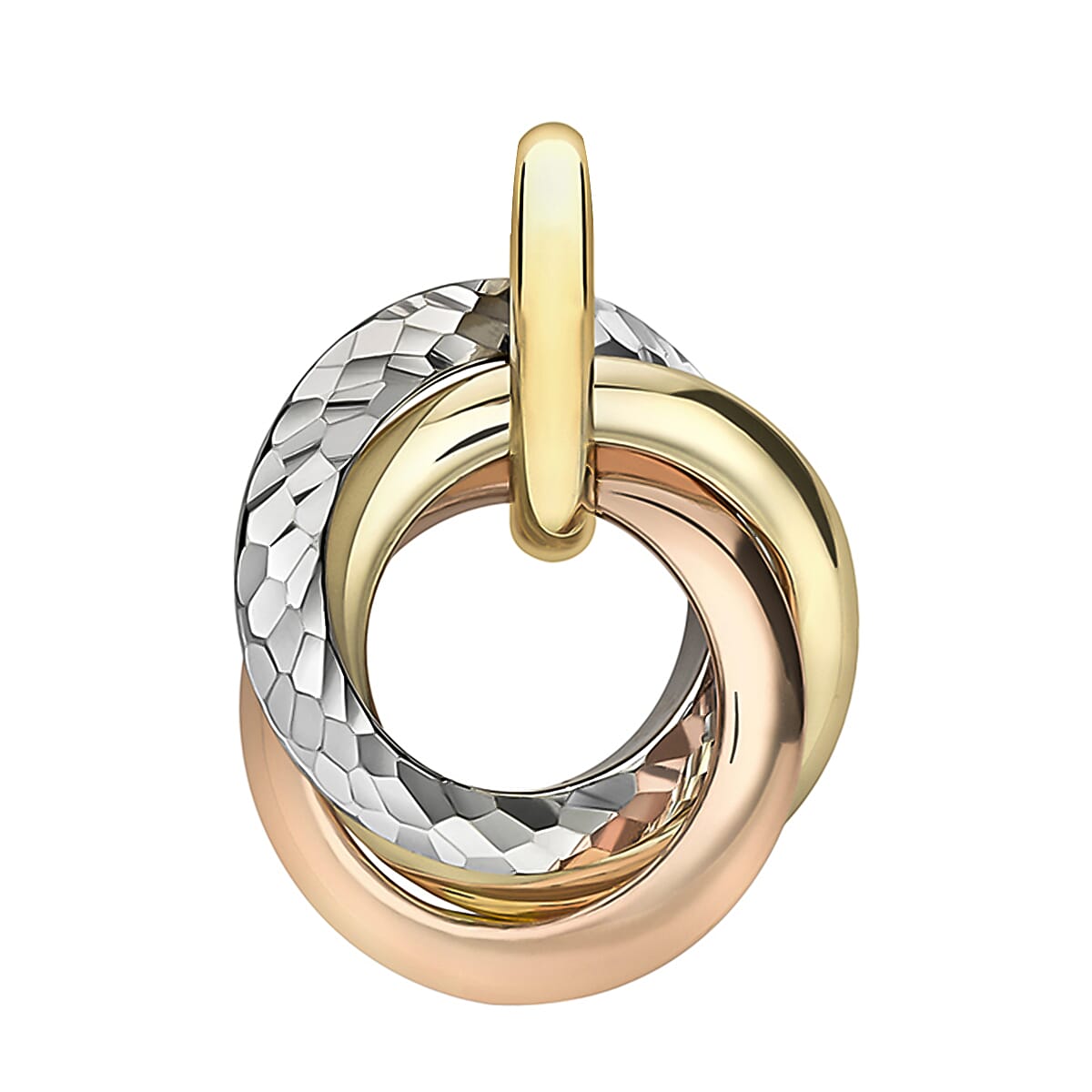 9K 3 Colour Gold 14mm x 18.4mm Diamond Cut Rings Pendant 8894754 0