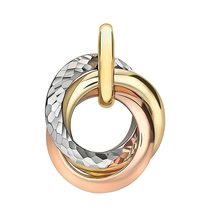9K 3 Colour Gold 14mm x 18.4mm Diamond Cut Rings Pendant 8894754 1
