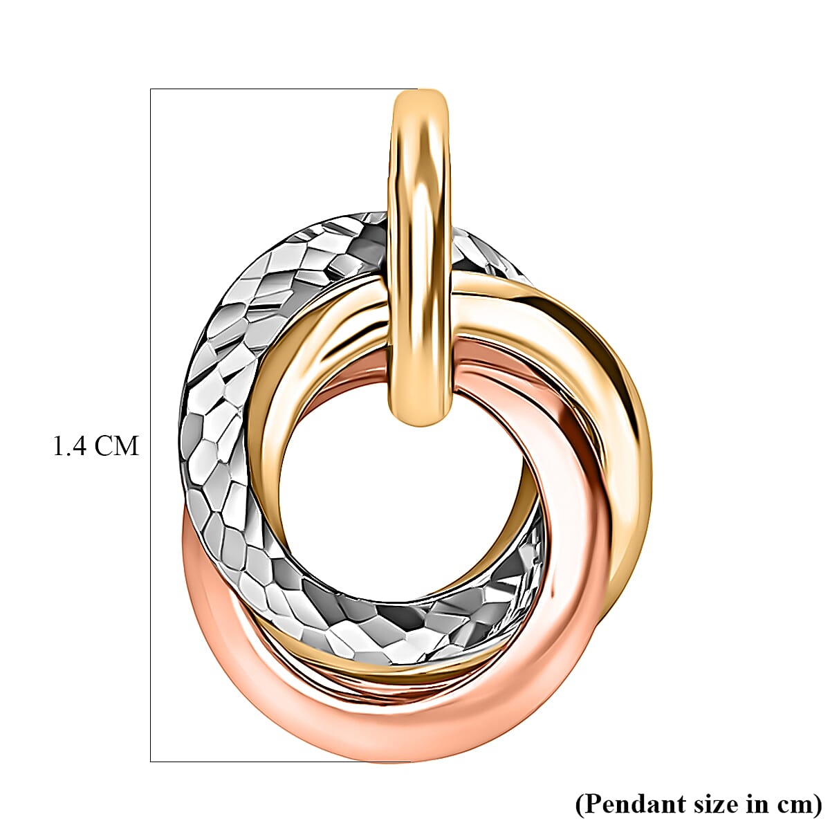 9K 3 Colour Gold 14mm x 18.4mm Diamond Cut Rings Pendant 8894754 6