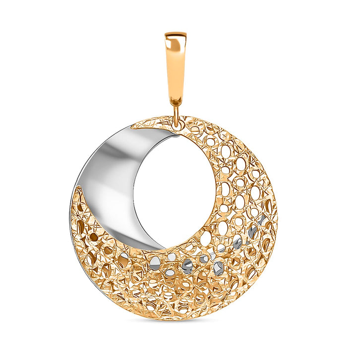 9K 2 Colour Gold 19.5mm x 28mm Round Fretwork Pendant 8895053 1